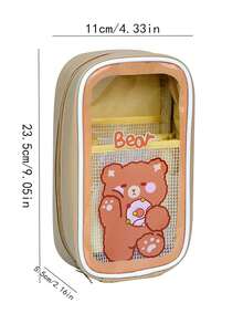 1pc Transparent Stationery Pencil Case Cute Cartoon Large Capacity Simple Highly Attractive Level Creative Pencil Pencil Case - one-size - View 2