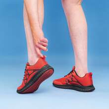 Women's Fashionable Athletic Shoes, Comfortable Knitted Lace-Up Walking Shoes With Anti-Slip Breathable Lightweight Design, Suitable For Daily Work And Casual Sports - Red - View 2