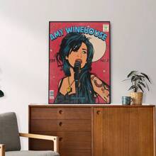 1pc Unframed, Retro Comic Book Style Illustration Poster, Amy Winehouse, Black Legendary Singer Portrait Canvas Prints, Modern Canvas Wall Art, Artwork Wall Painting For Gift, For Bedroom, Living Room, Wall Decor, Home And Dormitory Decoration - Multi-color - View 6