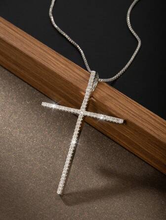 1 Pc Fashion Luxury Women's Large Cross Pendant Stainless Steel Necklace Suitable For Women's Daily Wear, The Best Gift For Friends And Lovers