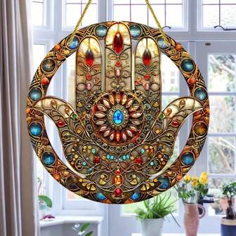 Hand Of Suncatcher - Boho Acrylic Wall Hanging Decor, Themed Hamsa Hand Plaque, Multipurpose Decorative Sign For Home, Garden, Porch, Living Room Wall Art - Sun Catcher Round Sign (1 Piece)