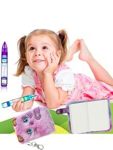 Nhật ký mèo bông và vòng chìa khóa bong bóng và bộ bút lỏng (Bao gồm 3 lần nạp lại), Nhật ký mờ nhuộm màu, Nhật ký giảm căng thẳng, Sổ bìa cứng để viết và vẽ, Quà sinh nhật (Happy Cat) - Nhiều màu - Xem 5