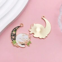 5/10入組萬聖節貓咪吊飾，卡哇伊鬼魂南瓜糖果黑貓吊飾，卡通動物寵物貓咪吊飾，適用於批量製作首飾