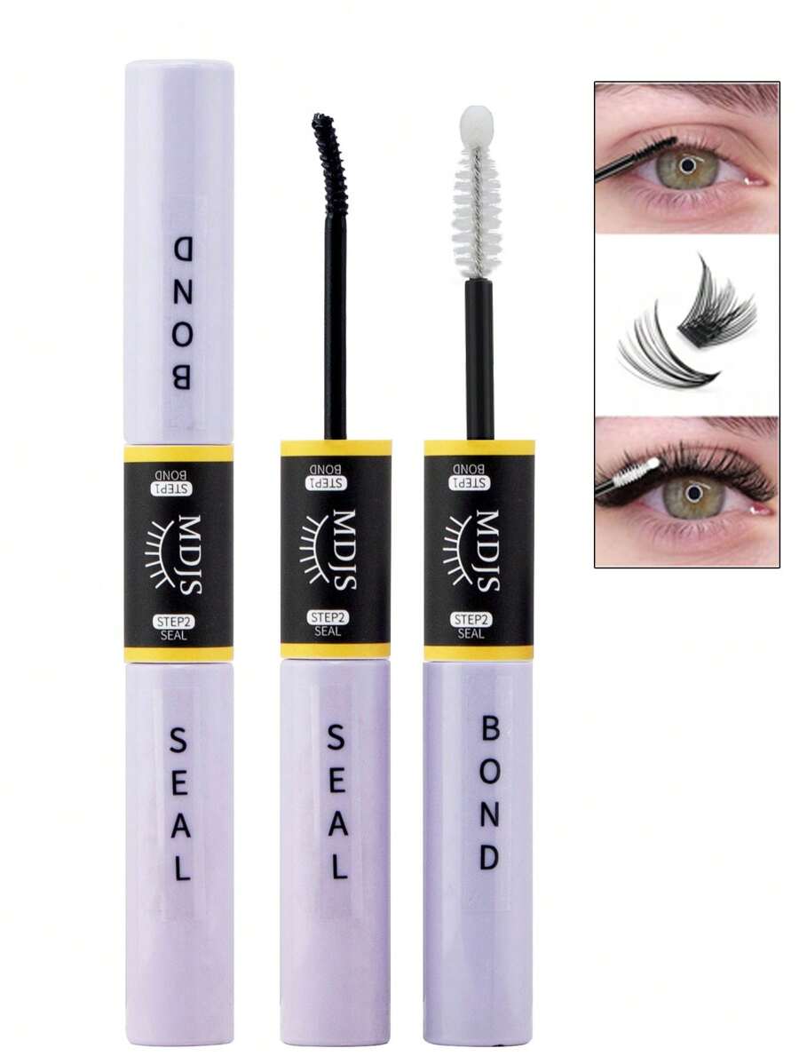 1支6毫升睫毛胶水定型液，二合一睫毛簇增长胶水定型液，超强粘性，防水，温和不刺激，72小时持久定型，适合初学者和敏感眼部，家用及个人睫毛DIY套装，假睫毛粘贴工具（透明胶水和定型液） - 黑色 - 查看 1