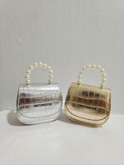 儿童时尚新款石纹珍珠手提包，节日礼物 PU 皮革鳄鱼纹时尚迷你包，公主潮流女孩零钱包，时尚迷你口红包