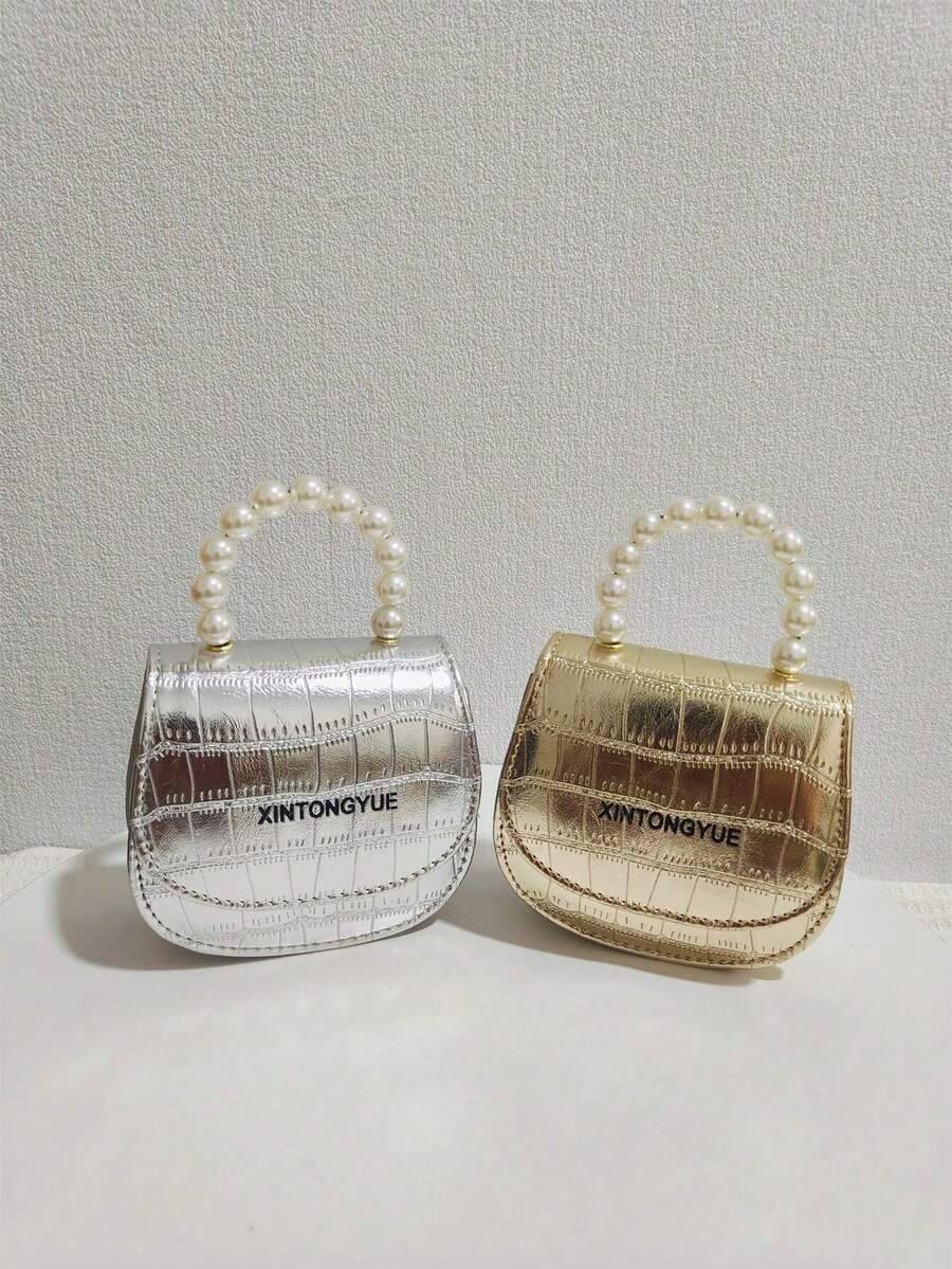 儿童时尚新款石纹珍珠手提包，节日礼物 PU 皮革鳄鱼纹时尚迷你包，公主潮流女孩零钱包，时尚迷你口红包 - 均碼 - 查看 1