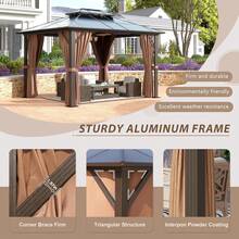 AOXUN 10x12FT Outdoor Polycarbonate Gazebo, Heavy Duty Double Roof Hardtop Gazebo With Aluminum Frame And Netting And Curtains For Patios - Brown - View 3