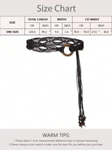 Plus Size Woven Belt, Women's Bohemian Style Woven Belt, Vintage Wax Rope Handmade Wooden Ring Hollow Woven Belt, Black, Camel, Khaki Woven Belt, Suitable For Outdoor Dresses - Multicolor - View 17