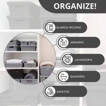 Kit 2 Caixas Organizadoras Com Tampa 5 Litros Jaguar Utilidades Plástico Resistente Empilhável Textura Exclusiva Multiuso - Cinza - Visão 3