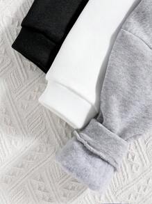 3pcs Young Girl Cartoon Printed Warm Round Neck Sweatshirt Set - Multicolor - View 5