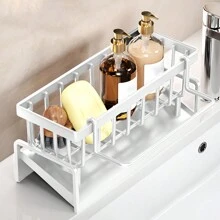 1個廚房水槽海綿架和排水架|多功能櫃臺存儲組織器，帶有碗皂泵，可放置海綿，擦洗器和排水籃 - 彩色 - 查看 7