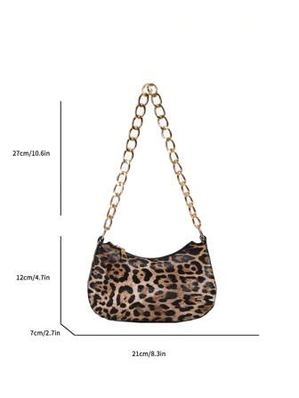 Bolso baguette con cadena de hombro con estampado de leopardo, bolso de luna creciente con textura para mujeres, bolso con estampado de leopardo de moda