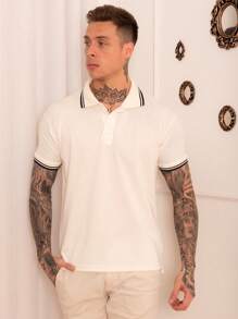Lucky Star Modas Men's Striped Polo Shirt Piquet Knit - Màu be - Xem 2