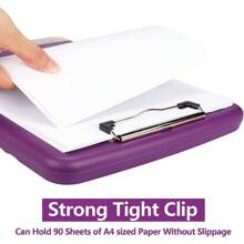 1pc Clipboard With Storage, A4 Loose Leaf Clip With Pen Holder For Care, Heavy-Duty Storage Clipboard With Thin Clip, Clipboard Folder With Side Opening, Smooth Writing Clipboard For Both Men And Women, Essential For Office Workers(Purple) - 紫色 - 查看 4