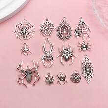 10/13入組蜘蛛吊墜混合款式萬聖節蜘蛛網銀古董吊墜，適用於製作手鍊項鍊 - 均碼 - 查看 8