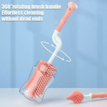 1pc Silicone Cleaning Brush, Bottle Nipple Cup Cleaning Brush, 360 Degree Rotating Bottle Cup Cleaning Brush, Long Handle No Dead Angle Cleaning, Nipple Cleaning Brush