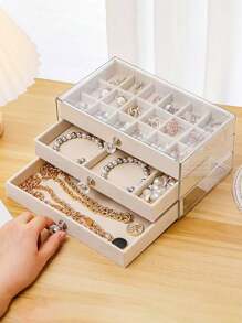 1pc 3 Layers 18 Grids Drawer Type Storage Box, Simple Large Capacity Transparent Plastic Multi-Grid Jewelry Box, Gender Reveal Party, Perfect For Birthdays, Weddings, Parties, The Perfect Gift For Colleagues, Friends, And Family, Back To School