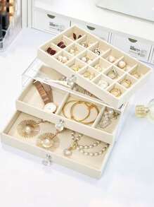 1pc 3 Layers 18 Grids Drawer Type Storage Box, Simple Large Capacity Transparent Plastic Multi-Grid Jewelry Box, Gender Reveal Party, Perfect For Birthdays, Weddings, Parties, The Perfect Gift For Colleagues, Friends, And Family, Back To School