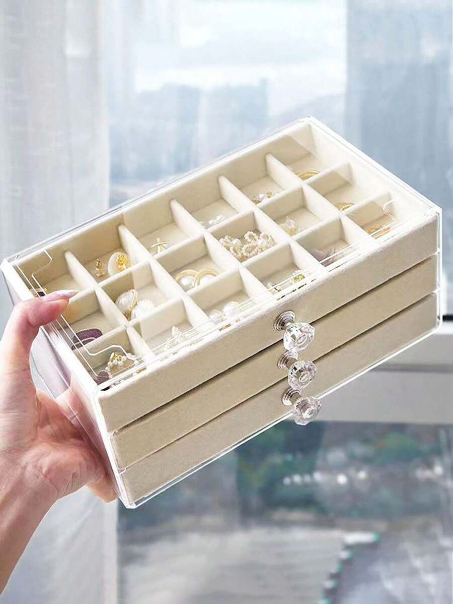 1pc 3 Layers 18 Grids Drawer Type Storage Box, Simple Large Capacity Transparent Plastic Multi-Grid Jewelry Box, Gender Reveal Party, Perfect For Birthdays, Weddings, Parties, The Perfect Gift For Colleagues, Friends, And Family, Back To School