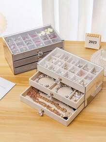 1pc 3 Layers 18 Grids Drawer Type Storage Box, Simple Large Capacity Transparent Plastic Multi-Grid Jewelry Box, Gender Reveal Party, Perfect For Birthdays, Weddings, Parties, The Perfect Gift For Colleagues, Friends, And Family, Back To School