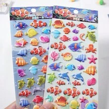 4 件混合卡通海洋世界动物卡哇伊彩色 3D 泡泡贴纸剪贴簿 DIY 日记文具贴纸可爱装饰艺术用品 - 彩色 - 查看 6