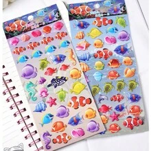 4 件混合卡通海洋世界动物卡哇伊彩色 3D 泡泡贴纸剪贴簿 DIY 日记文具贴纸可爱装饰艺术用品 - 彩色 - 查看 7