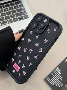 1 件粉色蝴蝶结彩绘手机壳（防震）适用于苹果手机 - 彩色 - 查看 3