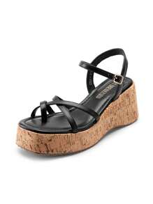 Women's Wedge Sandals Comfortable Fashion Ankle Strap Buckle Cork Sole Holiday Casual Daily For Summer Shoes - màu đen - Xem 3