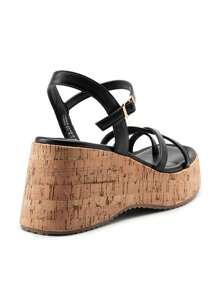 Women's Wedge Sandals Comfortable Fashion Ankle Strap Buckle Cork Sole Holiday Casual Daily For Summer Shoes - màu đen - Xem 7