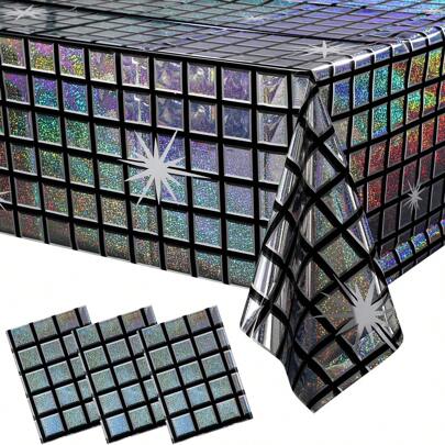 3 paquetes de Mantel de mesa para fiesta de estilo disco, manteles desechables rectangulares iridiscentes y brillantes, manteles de plástico holográfico plateado para decoraciones de fiesta de cumpleaños con tema de disco de los 70, 39 x 78 pulgadas, de vuelta a la escuela, Día de San Valentín