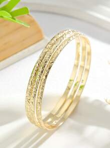 3入或5入組夏威夷設計雞蛋花手鍊套裝，14k鍍金銅手鐲 - 金色 - 查看 6