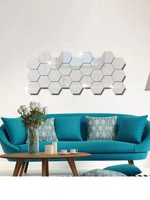 1入組12入組六角形亞克力鏡牆貼，DIY家居裝飾鏡貼，3D防水自粘牆貼，浴室用軟鏡牆貼，PET防水自粘壁飾 - 彩色 - 查看 7