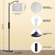 Arched Floor Lamp With Remote Control And Bulb Included - 黑色 - 查看 2