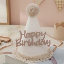 1set/1pc Lace Felt Birthday Hat Party Photo Prop Decoration With Pom Pom Balls