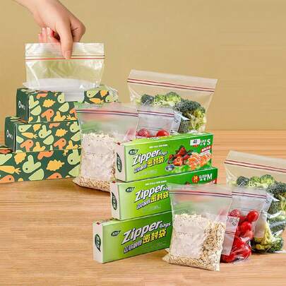 1 Set Kitchen Transparent Food Storage Bags, Airtight Resealable Freezer Bags In 3 Sizes (20 Large, 30 Medium, 40 Small), Refrigerator Organization Supplies (Random Packaging Style)