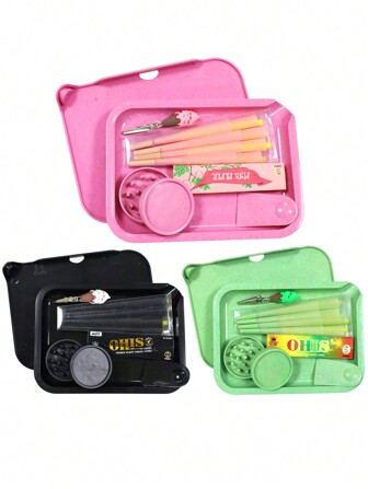 1 Set Kit de Bandeja Enrolladora, Incluye Molinillo de 2 Capas, Libreta de Papel de Fumar, 8 piezas de Papel de Fumar, 1 Clip, Bandeja de Doble Capa de 5.8"X7.8", Regalo para Fumadores, Halloween, Navidad