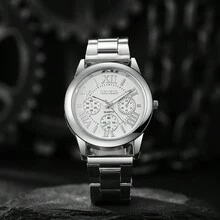 1 Đồng hồ đeo tay thạch anh thể thao thời trang dành cho nam có dây đeo bằng thép cổ điển, thích hợp để trang trí và đeo hàng ngày - Bạc - Xem 4
