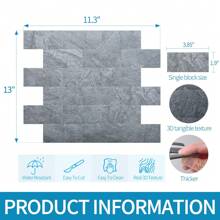 Art3d 10Pcs Peel And Stick Wall Tile For Backsplash, Stick On Stone Tile For Home Decor,Kitchen Bathroom Fireplace Vanitity,13''X11.3'' - 藍色/灰色 - 查看 2