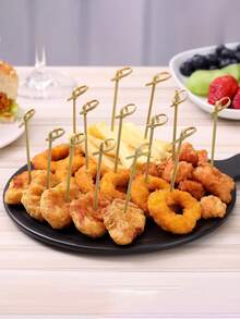 50 件装鸡尾酒签开胃牙签、天然竹结串、迷你食物棒、花式饮料牙签、水果牙签、木炭、鸡尾酒装饰配件、派对用品 - 棕色 - 查看 4