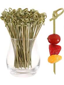 50 件装鸡尾酒签开胃牙签、天然竹结串、迷你食物棒、花式饮料牙签、水果牙签、木炭、鸡尾酒装饰配件、派对用品 - 棕色 - 查看 1