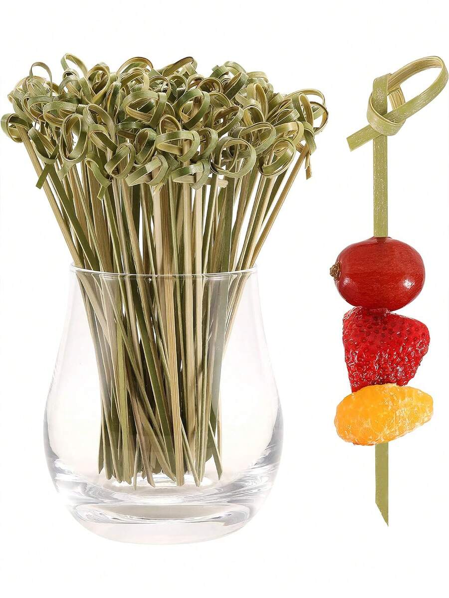 50 件装鸡尾酒签开胃牙签、天然竹结串、迷你食物棒、花式饮料牙签、水果牙签、木炭、鸡尾酒装饰配件、派对用品 - 棕色 - 查看 1