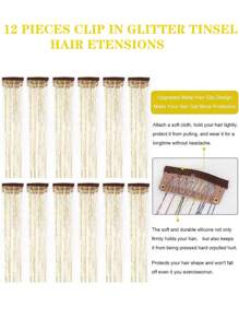 12 Pieces Clip In Synthetic Straight Hair Extensions Fashion Party Christmas Gift For Women Gold Wire Hair Extensions Colorful Shiny Hair Extensions Hair Accessories For Women