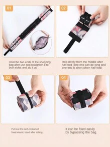 1个可重复使用可折叠购物袋，粉色防水牛津布材质，旅行沙滩手提袋，超市杂货购物袋 - 粉色 - 查看 10