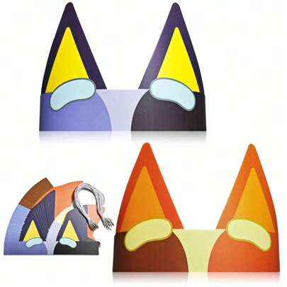 12 pezzi/24 pezzi/36 pezzi Fascia per capelli a forma di orecchie di cane blu, cappelli da festa di compleanno per cani blu e arancioni, corone di carta per feste a tema cucciolo per feste di compleanno, decorazioni per festa di nascità, San Valentino e rientro a scuola