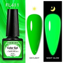 FOURLILY 7ml 夜光凝胶指甲油荧光可剥 UV LED 凝胶，粉色、绿色、黄色指甲油，颜色鲜艳，彩色凝胶清漆，适合在家 DIY 美甲