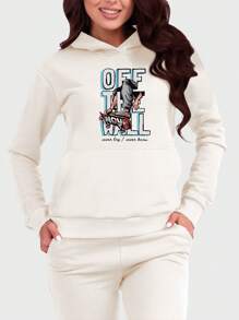 Women's Kangaroo Off The Wall Flannel Sweatshirt With Hood And Pocket - 米色 - 查看 1