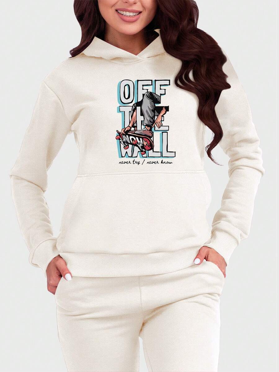 Women's Kangaroo Off The Wall Flannel Sweatshirt With Hood And Pocket - 米色 - 查看 1