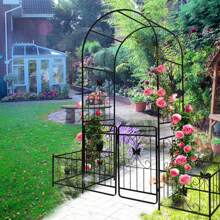 Metal Garden Arch With Gate 79.5'' Wide X 86.6'' High Climbing Plants Support Rose Arch Outdoor Black - màu đen - Xem 3