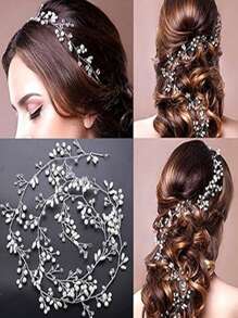 Tiara Hair Arrangement For Bride Pearl Wire Rhinestone Elegant Crystal Luxury - 銀 - 查看 5