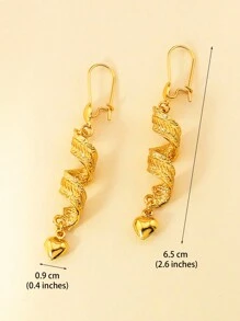 1對個性旋紋紋理金耳環配流蘇，適合女性日常佩戴 - 金黃色 - 查看 3